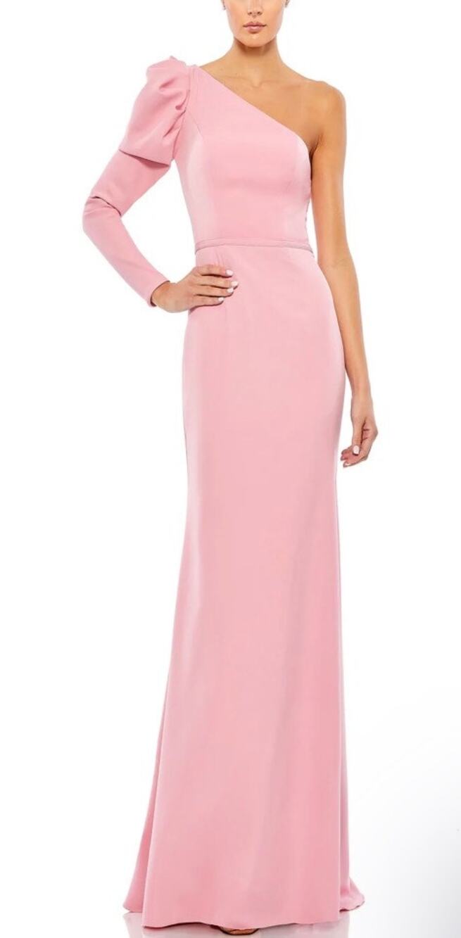 Mac Duggal 70149 Pink Evening Gown One Shoulder Long Sleeve Column Dress Size 6